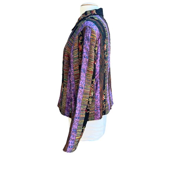 Coldwater Creek Floral Embroidered Patchwork Velvet Multi Color Sequin Jacket - Picture 4 of 9